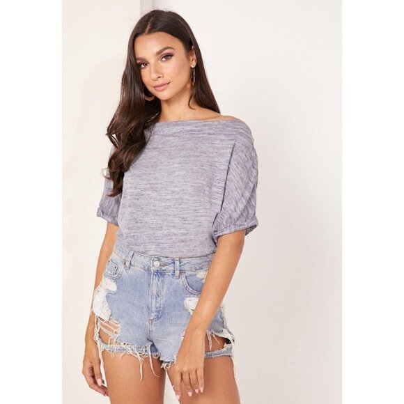 NWT Free People Astrid Textured Grey T-Shirt XS - Picture 2 of 8